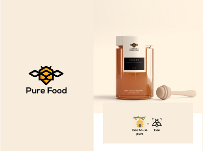 pure food bee branding design designer honey honeybee icon identity illustration logo logodesign mark typography ui vector