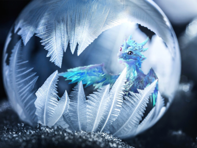 Dragon of ices baby blue bubble dragon freeze ice photoshop