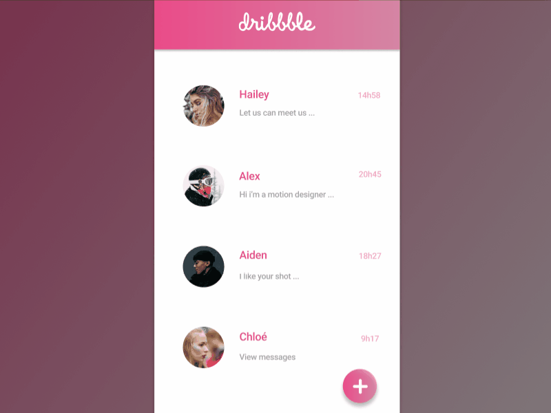 Dribbble - Direct Messaging app dailyui dailyui013 design direct messaging dribbble figma gif material design messaging pink ui ux white