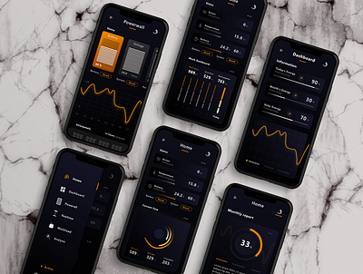 Black and White Screens app automation dashboad data design energy home mobile smarthome solar solar system statistics storage ui ux