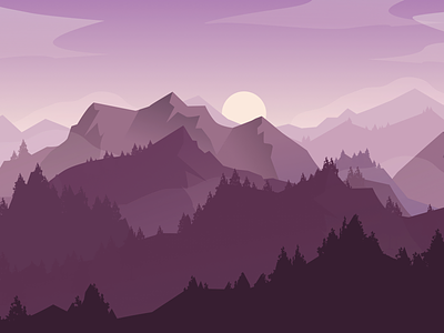 Mountainscape illustrated illustration landscape moon mountains purple vector woods