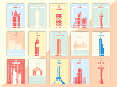 SkyHi Postcards architechture branding city graphic design illustrated illustration postcard design