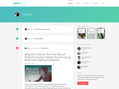 Gibbon Activity Feed e-learning teal timeline