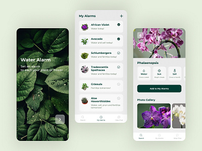 Water Alarm App alarm flowers plants ui ux