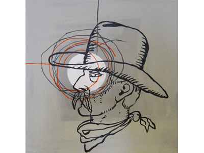 Portrait acrylics cowboy hat head line drawing painting portrait