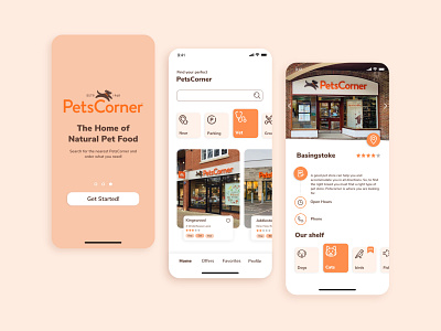 Pets Corner UI app app design application clean concept dailyui design ecommerce app flat food app minimal mobile ui modern orange petshop shop shopping typography ui ux
