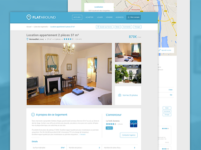 Details page about housing blue comments flat around housing map web webdesign website white