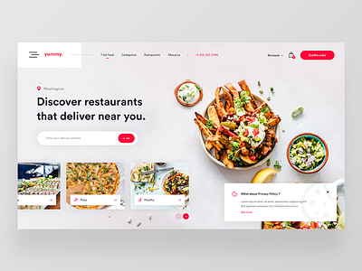 Yummy — Food Delivery Website Concept 🥑 concept dailyui dailyux dailywebdesign design food landing page red search uber eats ui uidesign ux web webdesign website