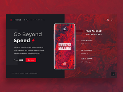 OnePlus 7 Pro — Landing Page ⭕️📱 concept dailyui dailyux dailywebdesign design landing page mobile oneplus red search ui uidesign ux web webdesign website