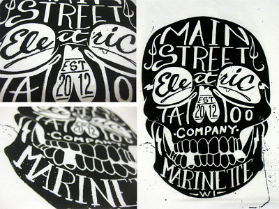 Mstc company distressed electric hand lettering skull main retro screenprint shirt street tattoo vintage