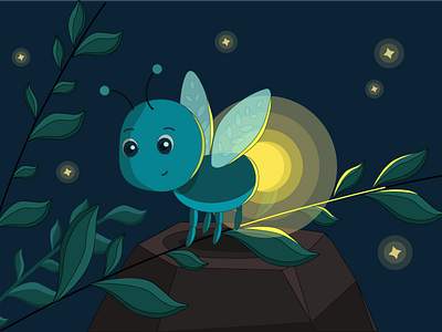 Cutie firefly bug cute firefly flat illustraion illustrator light night vector