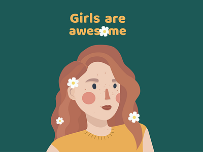 Girls are awesome adobe illustrator character design flat flowers girl illustration portrait redhead vector wavy hair