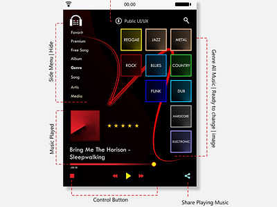 Example AppMusic - UI #9 app brend design flat graphicdesign mobile multimedia music ui uidesign ux uxdesign