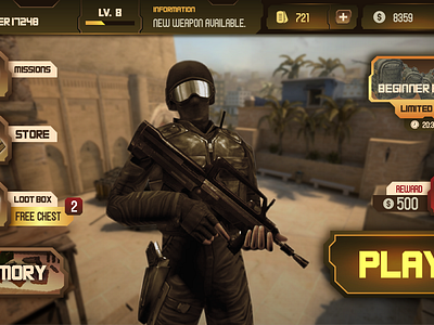 Mobile FPS Game UI Design button buttons design fps game gui icon icons mobile ui uiux user interface ux vector