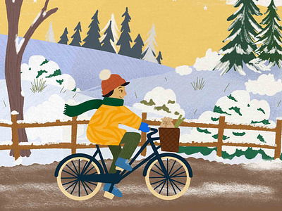 Cycling in winter cover editorial editorial illustration graphic design illustration print