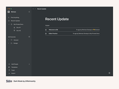 Slite Dark Mode - Redesign collaboration concept dark dark app dark mode dark theme dark ui night mode redesign redesign concept redesigned slite