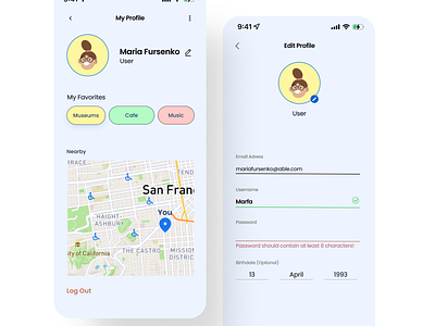 User profile app design ui ux