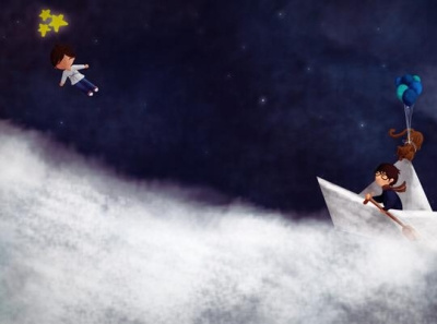 "Sin título" (Cursilería No. 57), ©2014 art balloons cat clouds design illustration kids love papership ship
