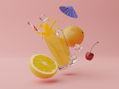 Cocktail - 3D illustration for website 3d b3d blender branding cherry cocktail cocktail umbrella drink glass ice cubes illustration juice orange