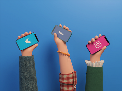 Social Media - 3D illustration for website 3d b3d blender facebook hands illustration instagram iphone render rendering smartphone social media social network twitter