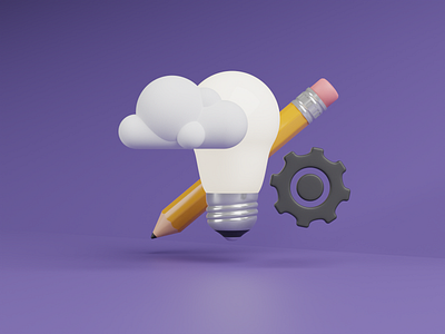 Creativity - 3D Illustration 3d 3d illustration b3d blender cloud cogwheel creative illustration light bulb pencil render rendering