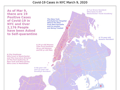 Covid 19 Cases NYC on March 9, 2020 data data visualization data viz dataviz map mapping maps matplotlib plot plotting python