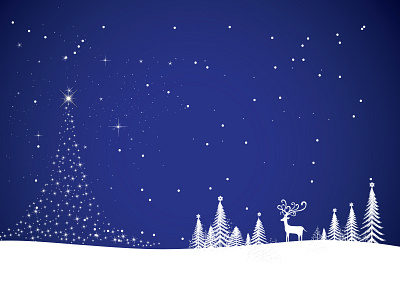 Blue Color Christmas Background With Snow , Tree, And Dear background blue christmas dear forest illustration nature new year santa snow tree vector