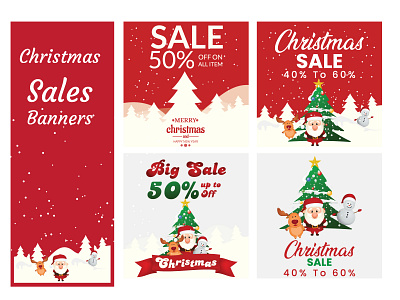 Christmas Sales Banner Design banner christmas forest illustration nature red background sales santa snow tree vector
