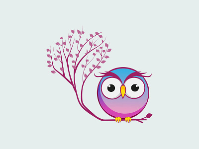 Cute Wise Owl Sitting On Tree Branch adorable artificial education illustration intelligent logo owl owllogo tree wise