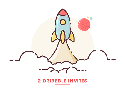 Dribbble Invite dribbble illustration invite launch line outline pastel planet retro rocket space vector