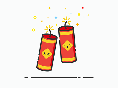 Happy New Year cute firecracker fireworks holiday icon illustration lunar newyear red stroke tet
