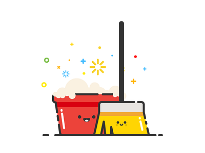 Spring cleaning broom bucket character cleaning housework icon illustration tools
