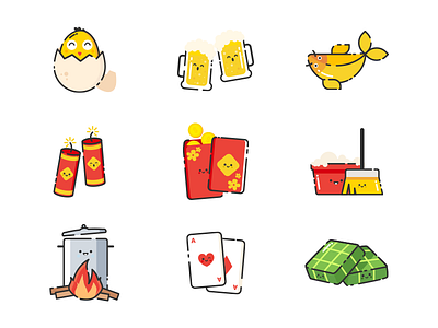 Vietnam New Year Icons Set character collection color icon illustration lunar mbe newyear set stroke style vietnam