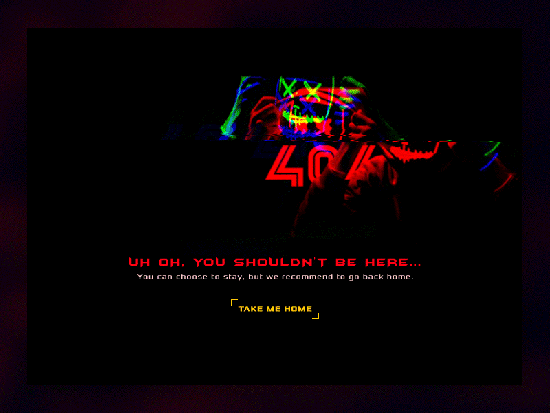 404 Page 404 boy geek glitch hoodie mask neon page red ui web