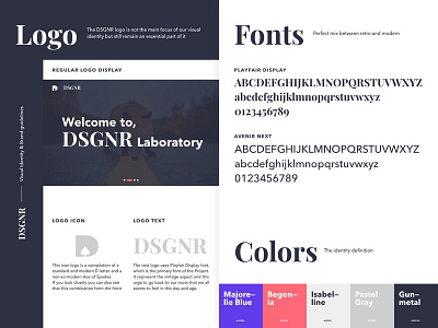 DSGNR. — Visual Identity brand branding colors palette font logo portfolio project typography visual identity