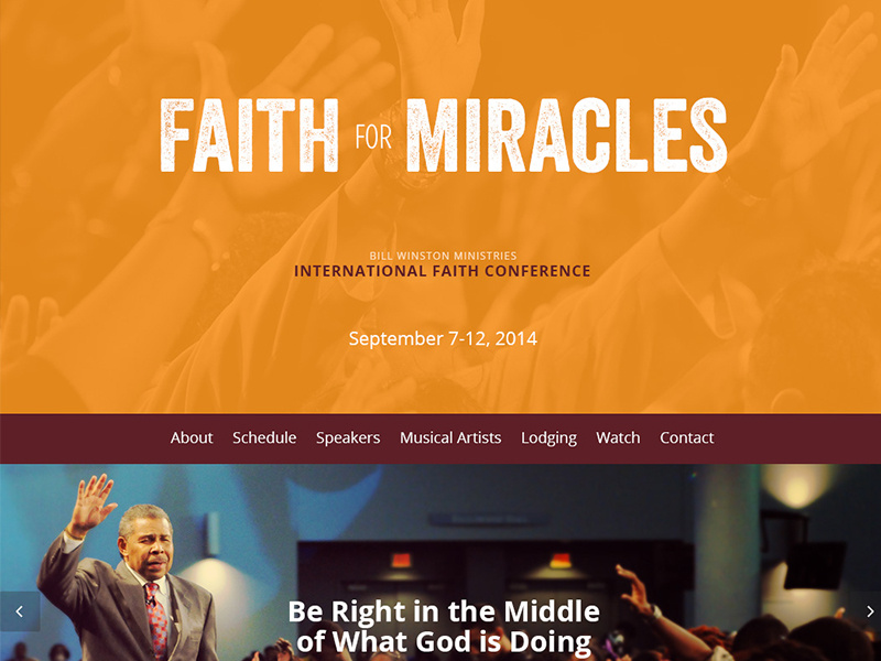Conference Site Design single page website microsite landing page faith miracles responsive