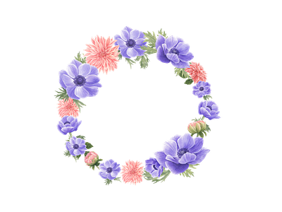 Wreath with anemone and dahlia flower