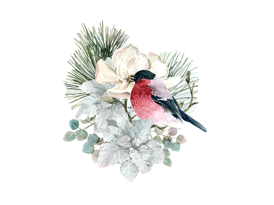 bird with flowers bird. cute design element flower icon illustration logo png sticker watercolor