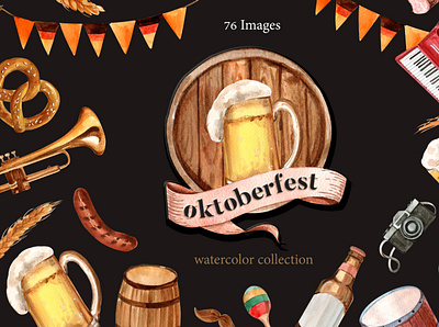 Oktoberfest Watercolor Set bbq beer costume dress festival german hat oktoberfest party posterm mug traditional vintage