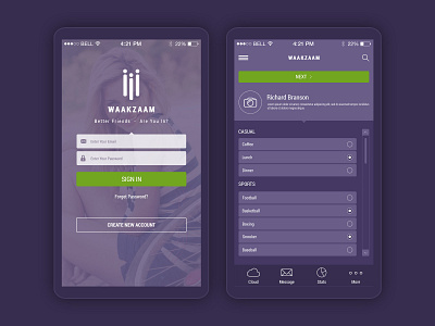 WaakZaam - Mobile App app design mobile app mobile app design social app ui