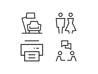 SOK wayfinding icons building co working conversation couple icon icons livingroom outline pictogram printer sign symbol toilet waifinding