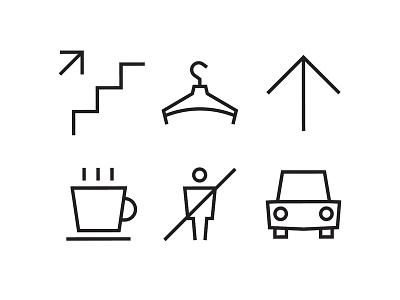 SOK wayfinding icons 3 arrow car coffee coworking cup icons only staff parking pictogram sign stairs symbol waifinding wardrobe
