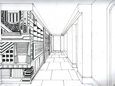 Den Of James 2d animation concept inked set design sketch