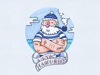Ahoy! ahoy clouds copics doodle drawing hat illustration pipe sailor sea
