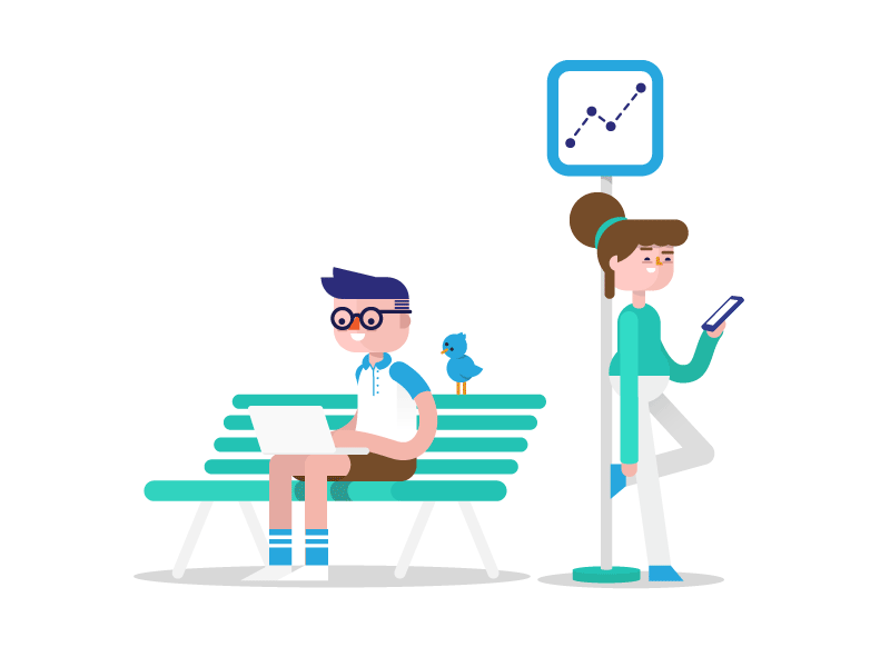 Echobox illustrations gif flat characters professor journalist potion social icons echobox
