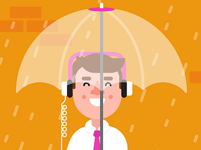 rainy day brick wall flat headphones rain umbrella vector