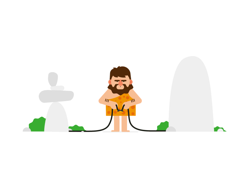 Caveman - 404 Page for typed.com 2d animation 2d character after effects bushes caveman character animation gif illustration loop motion graphics rocks vector