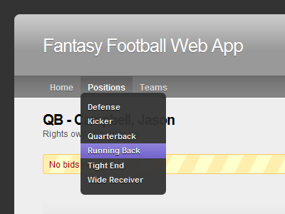 Fantasy Football blue grey navigation orange web app web design