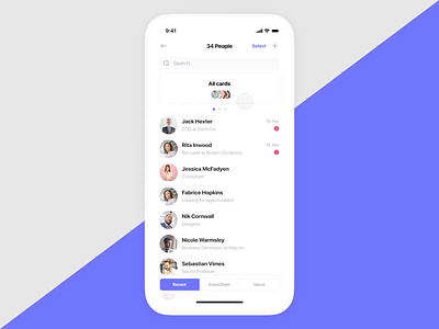 iPhone X — Contacts Screen Prototype for Rapid Square. animation app flat minimal mobile principle ui ux ux design