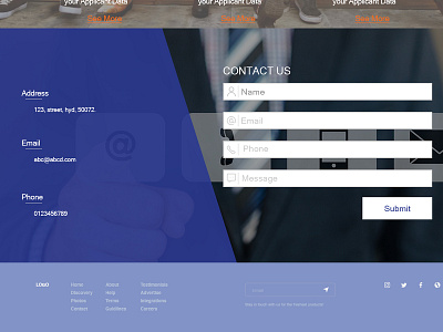 contact page for web application